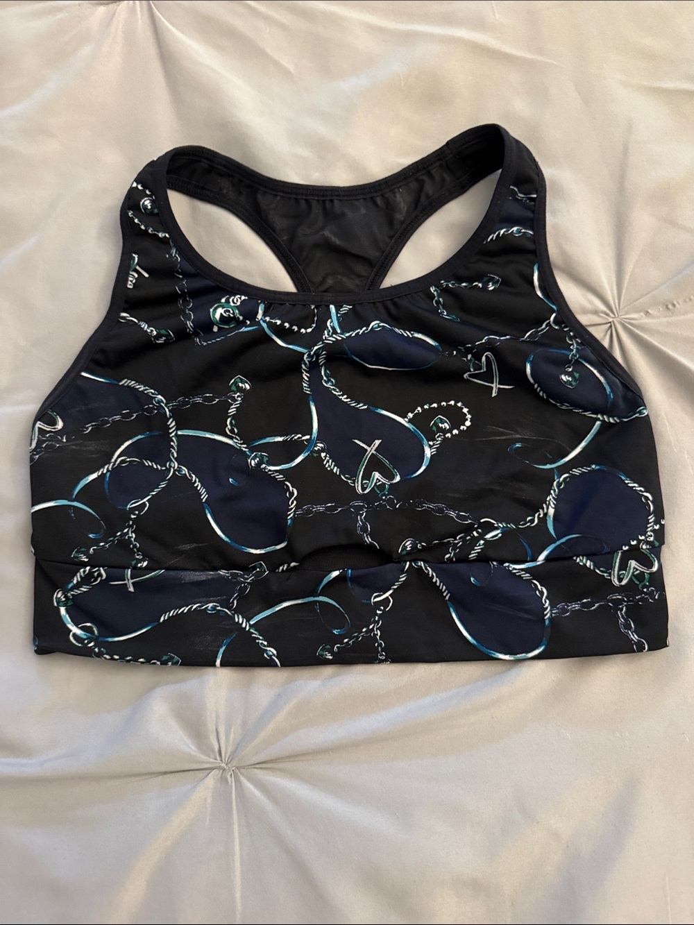 Women’s Black & Navy Chain-Print Sports Bra